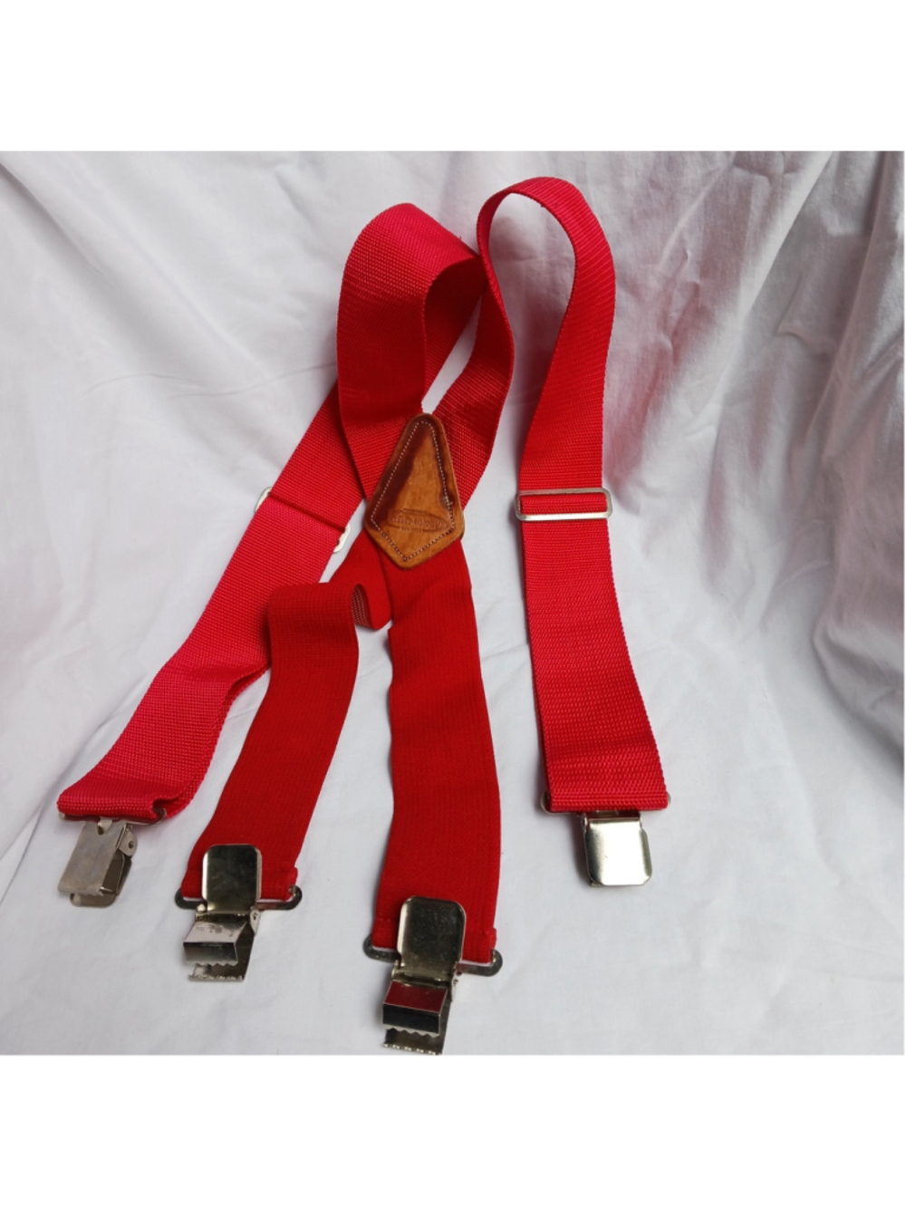Nicholas 110 RED Suspenders Heavy Duty Nickel Plated Clasps, Made In American